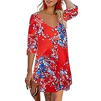 AlvaQ Women Summer Dresses 2024 Strappy Button V Neck Sleeveless Beach Sundress Casual Swing A Line Short Mini Dress