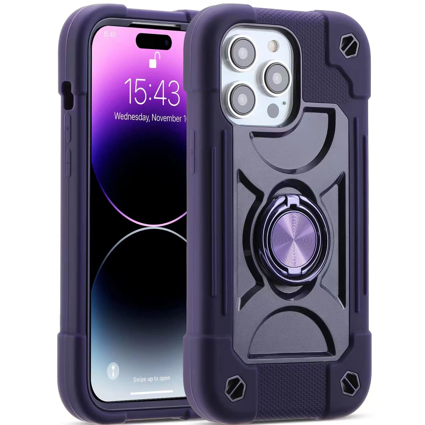 MARKILL Compatible with iPhone 14 Pro Max Case 6.7 Inch with Ring Stand, [Soft Silicone and Hard Plastic ] Heavy-Duty Military Grade Shockproof Phone Cover for iPhone 14 Pro Max. (Deep Purple)
