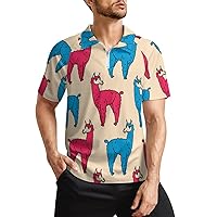 Cute Animal Llama Men's Zippered Polo Shirt Casual Slim Fit Short Sleeve Golf T Shirts