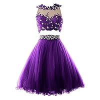 Women's Two Piece Lace Prom Dress Short Homecoming Cocktail Gowns