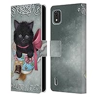 Head Case Designs Officially Licensed Ash Evans Tea Black Cats Leather Book Wallet Case Cover Compatible with Nokia C2 2nd Edition