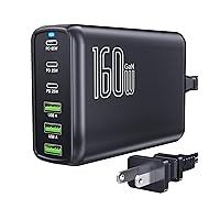 Nexwell 160W USB C Charger, 6 Ports GaN III Fast Desktop Charger with 3 USB-C +3 USB-A, 65W Laptop Power Adapter for MacBook Pro/Air, iPad, iPhone 15/15 Pro Max/15 Plus, Galaxy 24/23, Steam Deck