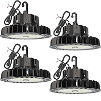 4Pack LED UFO High Bay Lights 100W 14,000LM (140lm/w) 5000K 1-10V Dimmable 5' Cable with 110V Plug Hanging Hook Safe Rope UL Listed for Barn Workshop Warehouse Residential