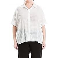 Max Studio Women's Plus Size Short Sleeve Button Front Collar Shirt