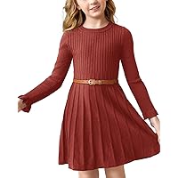 Little Girls Knit Sweater Dress Long Sleeve Ribbed Ruffle Dress Kids Pullover Dresses