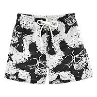 Black White Skulls Stars Boys Swim Trunks Swim Beach Shorts Baby Kids Swimwear Board Shorts Bathing Suit Pool Essentials