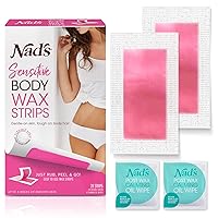 Nad’s Body Wax Strips for Sensitive Skin, Hair Removal for Sensitive Skin, Hypoallergenic, Includes 28 Waxing Strips & 2 Post Wax Calming Oil Wipes