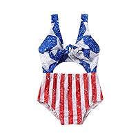 Gueuusu Toddler Baby Girl 4th of July Swimsuit USA Flag Bathing Suit Sleeveless V Neck Romper Swimwear One Piece Bikini