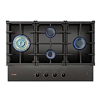 FOTILE GLG30401-Y 30” Moonshadow Tempered Glass 4 Gas Cooktop, Tri-Ring 18,000 BTUs Center Burner with Flame Failure Protection Removable Grates and Installation/LP Kit