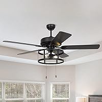Black Ceiling Fans with Lights 52 Inch Farmhouse Ceiling Fan with Light for Bedroom Outdoor Ceiling Fans for Patios, Pull Chain Control, Reverse, Quiet