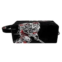 Makeup Bag Travel Cosmetic Bag Ice Hockey Player At Rink Sports Illustration Toiletry Bag Organizer Pouch with Zipper and Handle