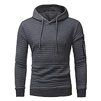 Men's Long Sleeve Hooded Pullover Casual Plaid Jacquard Pullover Sweatshirt Casual Hoodies Square Pattern