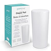 Classic Diaper Pail – White, Blocks Odors with No Added Fragrance, Holds 20% More Diapers & Generates Less Waste, No Cutting, No Canisters, Includes 1 Pail + 2 Refill Bags + 1 Charcoal Filter