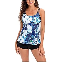 Women Tankini Swimsuits Two Piece 2024 Tummy Control Bathing Suits Tankini Top with Sporty Shorts Plus Size S-5XL