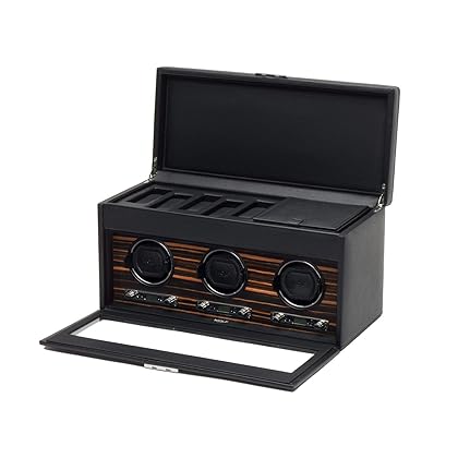 WOLF 457356 Roadster Triple Watch Winder with Cover and Storage, Black