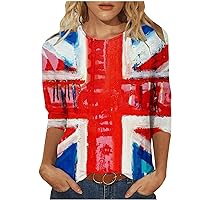 Ladies Patriotic Tops 3/4 Sleeve Shirts American Flag Independence Day 4th of July Tops Cute Festival Fashion Tunic Top Deal of The Prime of Day Today
