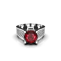 Round Ruby Art Deco Style Engagement Ring In 14k and 18k Solid Gold