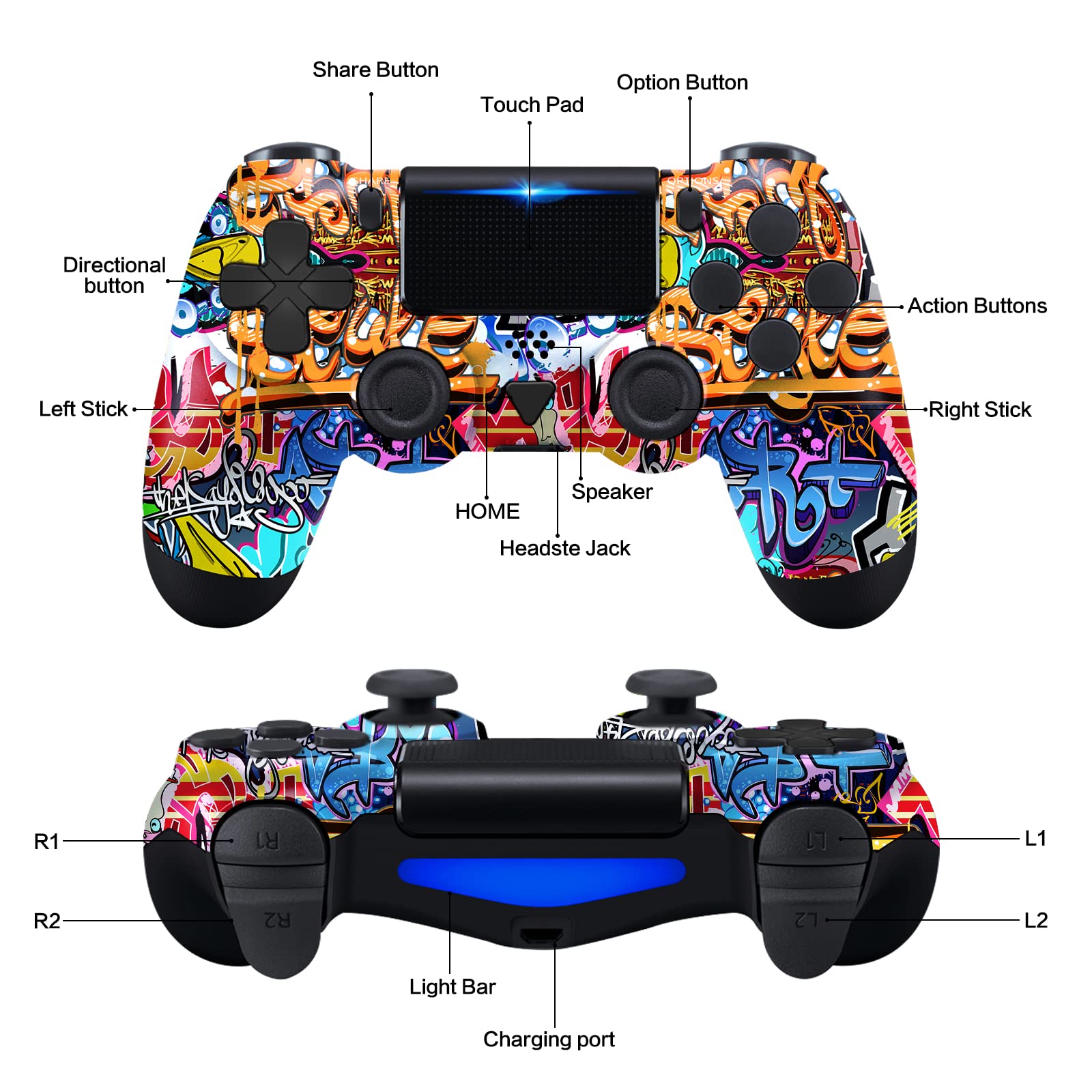 ZHCWM PS-4 Wireless Controller Compatible with PS-4/Pro/Slim,with Dual Vibration Game Remote