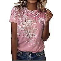 Women's Short Sleeve Crew Neck Tshirts Casual Floral Print Summer Tops Oversized Tees Shirt Loose Tunic Pullover Blouse
