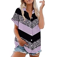 Womens Tops Cool Tee Shirts Printed Button-Down Short Sleeve Tees Comfort Lightweight Fashion Relaxed Fit Blouses