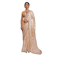 Indian Woman's White satin Minimal Sequin Sari Blouse Women cocktail Saree EA844