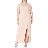 Marina Women's Plus Size Long Knit Gown with Lace Bodice