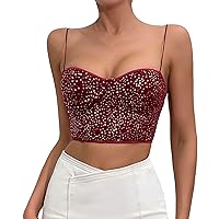 Womens V Neck Strappy Sequin Shining Camisole Sleeveless Tanks Tops Band Tops for Women