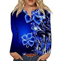 Womens Long Sleeve T Shirts Cute Butterfly Printed Shirt Button Up Crew Neck Tops Loose Fit Versatile Sweatshirt
