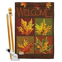HS113048-BO Leaves Collage Fall Harvest & Autumn Decorative Vertical House Flag Set, 28