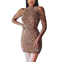 Women Sexy Sequin Halter Neck Bodycon Mini Dress Prom Cocktail Party Nightclub Evening Gown Club Package Hip Dress