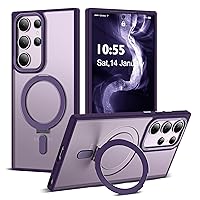 for Samsung Galaxy S23 Ultra Case with Magnetic Invisible Ring Stand, Compatible with MagSafe, Military Drop Protection Translucent Matte S23 Ultra Phone Case for Men and Women, Purple