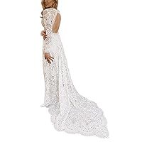 Women's Boho Lace Wedding Dresses for Bride Long Sleeve Mermaid Bohemian Bridal Gowns with Train