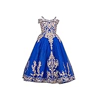 2024 Gold Embroidered Cold Boho Shoulder Ball Gown Mini Quinceanera Girls Dresses for Little Girls Toddler Tulle