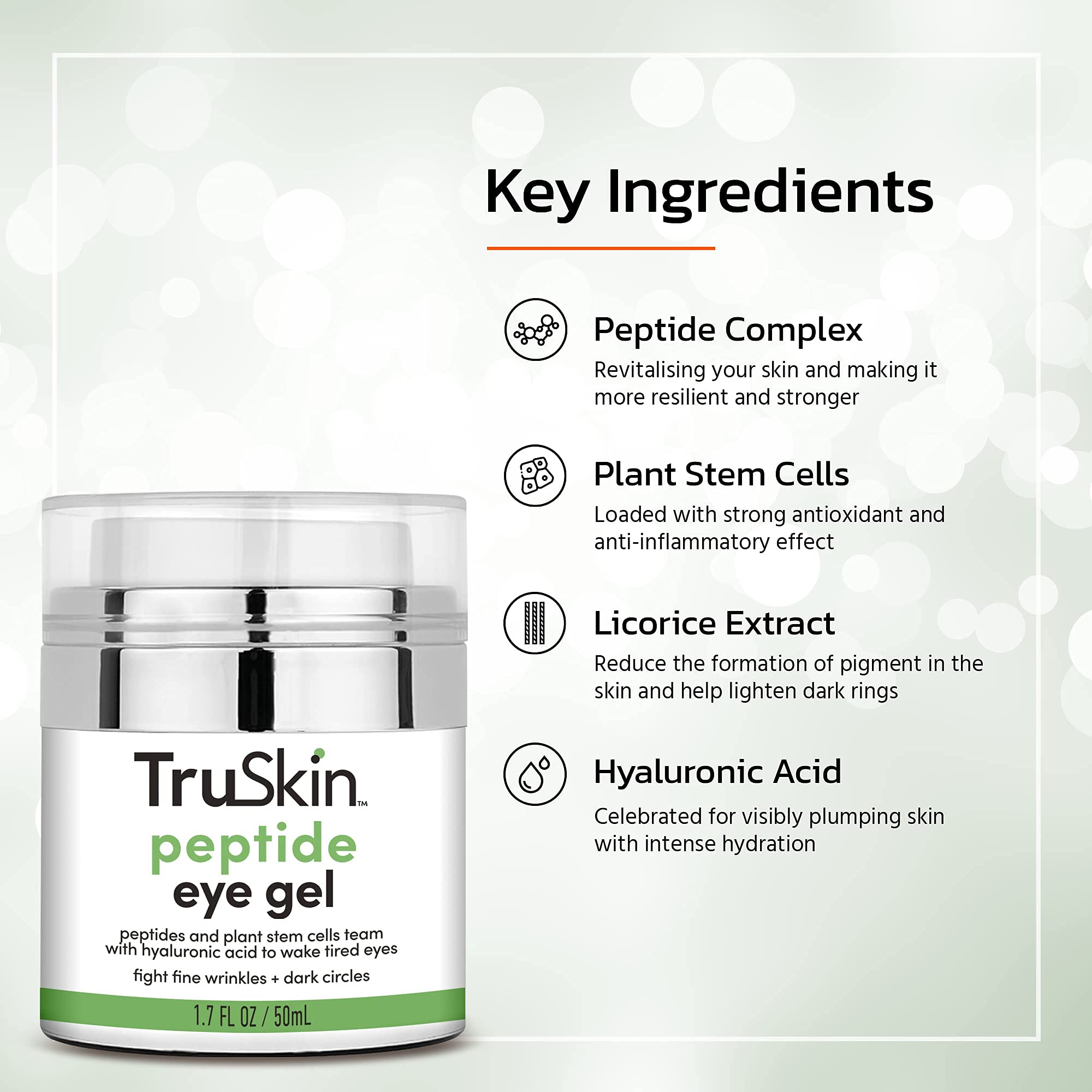 TruSkin Peptide Eye Gel – Support Collagen Production, Minimize Lines & Brighten the Eye Area – Dark Circles Under Eye Treatment for Women with Peptides, Plant Stem Cells & Hyaluronic Acid, 1.7 fl oz