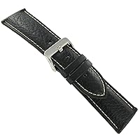28mm Hadley Roma Black Padded Stitched Genuine Leather Mens Watch Band Regular