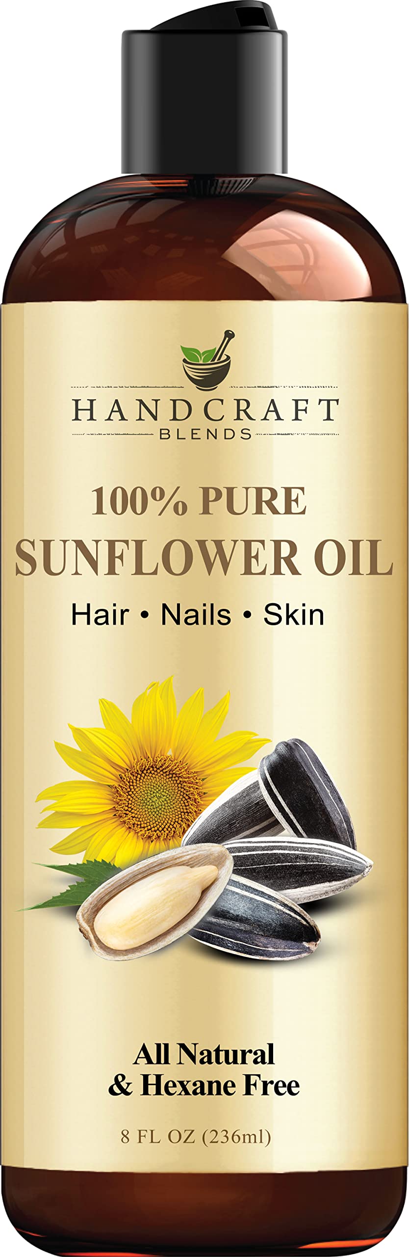 Handcraft Sunflower Oil – 100% Pure and Natural – Premium Quality Cold Pressed Carrier Oil for Essential Oils, Massage Oil, Moisturizing Skin and Hair – 8 fl. Oz
