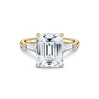 ISAAC WOLF 10k 5.50 Carats Emerald Tapered Baguette Genuine Moissanite Diamond Anniversary Ring in Solid White, Yellow OR Rose GOLD