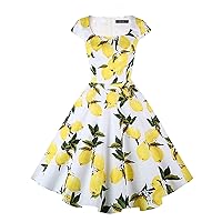 PUKAVT Women's Cocktail Party Dress Cap Sleeve 1950 Retro Swing Dress with Pockets