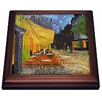 3dRose Cafe Terrace at Night by Vincent Van Gogh-1888-Restaurant French Street Painting Trivet with Ceramic Tile, 8 by 8