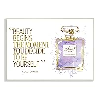 Stupell Industries Beauty Begins Designer Quote Purple Glam Perfume Bottle, Design by Amanda Greenwood, 15 x 10