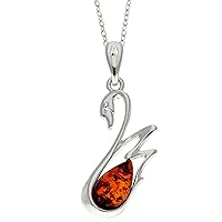 Genuine Baltic Amber & Sterling Silver Modern Swan Pendant without Chain - GL378
