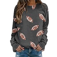 Football Sweatshirt for Women Cute Graphic Tees Funny Crewneck Oversized Shirt Long Sleeve Casual Loose Pullover Tops