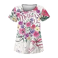 Women's Mum Shirt 2024 Summer Mother's Day Printed Graphic Tee Casual Mum Life Short Sleeve T-Shirt Top with Pocket