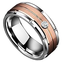 Rings for Men Women Tungsten 8MM Fashion Rose Gold Engagement Wedding Band Moissanite Jewelry Gift Engraving