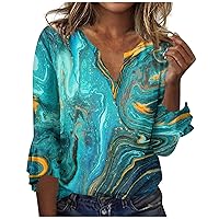 Womens Casual Tops 3/4 Sleeve Shirts for Women Cute Flowers Print Graphic Tees Blouses Casual Plus Size Basic Tops