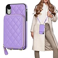 Bocasal Crossbody Wallet Case for iPhone Xr, RFID Blocking PU Leather Zipper Handbag Purse Flip Cover, Kickstand Folio Case with Card Slots Holder Wrist Strap Lanyard 6.1 Inch (Purple)