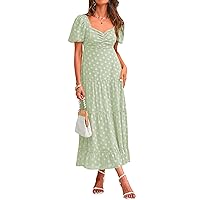 BTFBM Women's Summer Floral Dresses 2024 Casual Short Sleeve Square Neck Ruffle Long Beach Dress Loose Fit Boho Dress