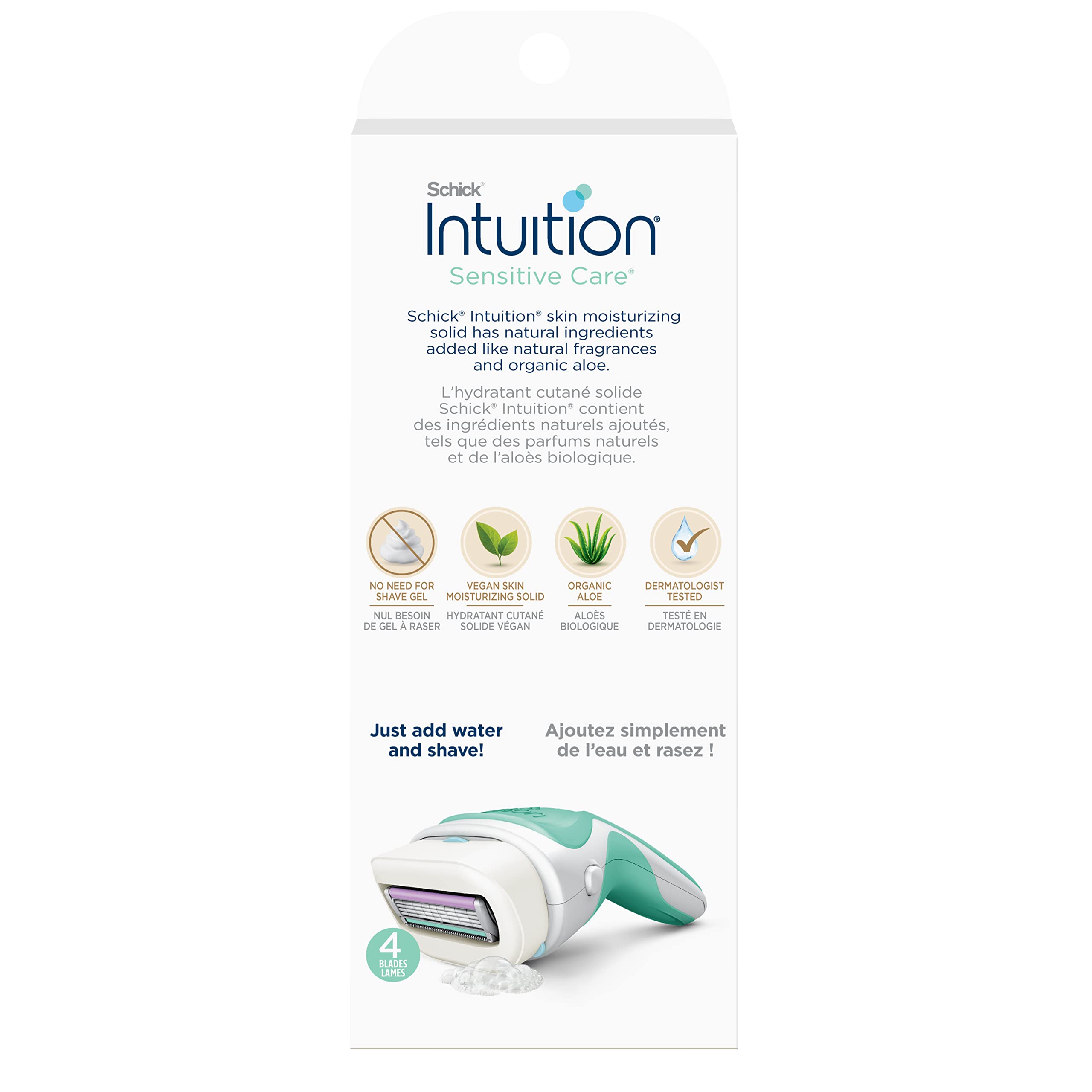 Schick Intuition Razors for Women with Sensitive Skin | 1 Razor & 2 Intuition Razor Blades Refill with Organic Aloe