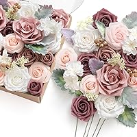 Ling's Moment Dainty Dusty Rose Artificial Wedding Flowers Combo for Wedding Bouquets Centerpieces Flower Arrangements Decorations