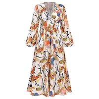 IMEKIS Causal Boho Dress for Women Long Sleeve V Neck Floral Printed Fall Maxi Dress Wedding Guest Formal Party Flowy Dresses